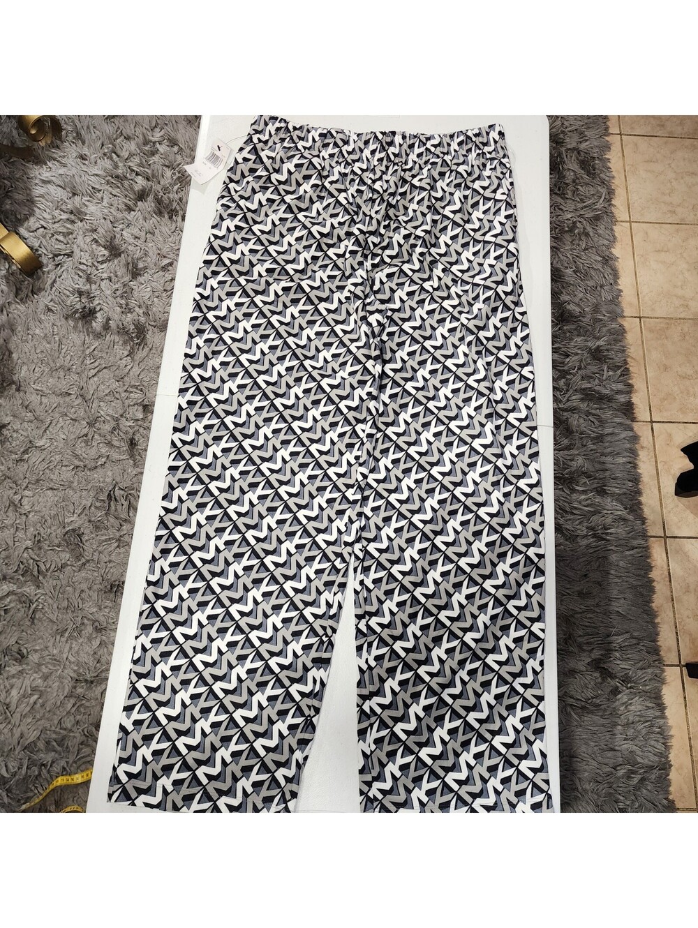 Alloy Black White Geometric Women's Pants Elastic Waist Polyester XL